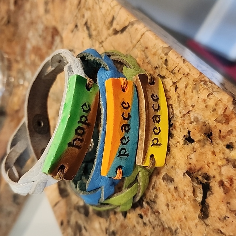 3 Leather Peace and Hope Bracelets